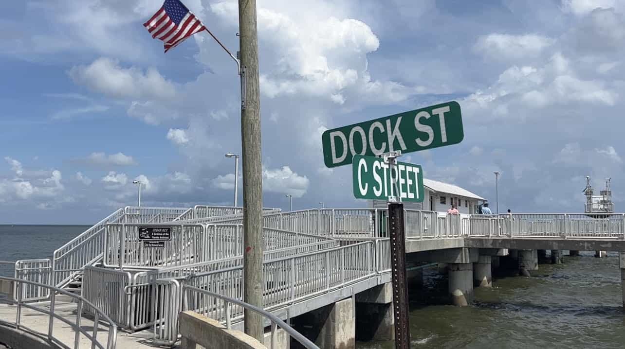 At the corner of Dock and C street in Cedar Key