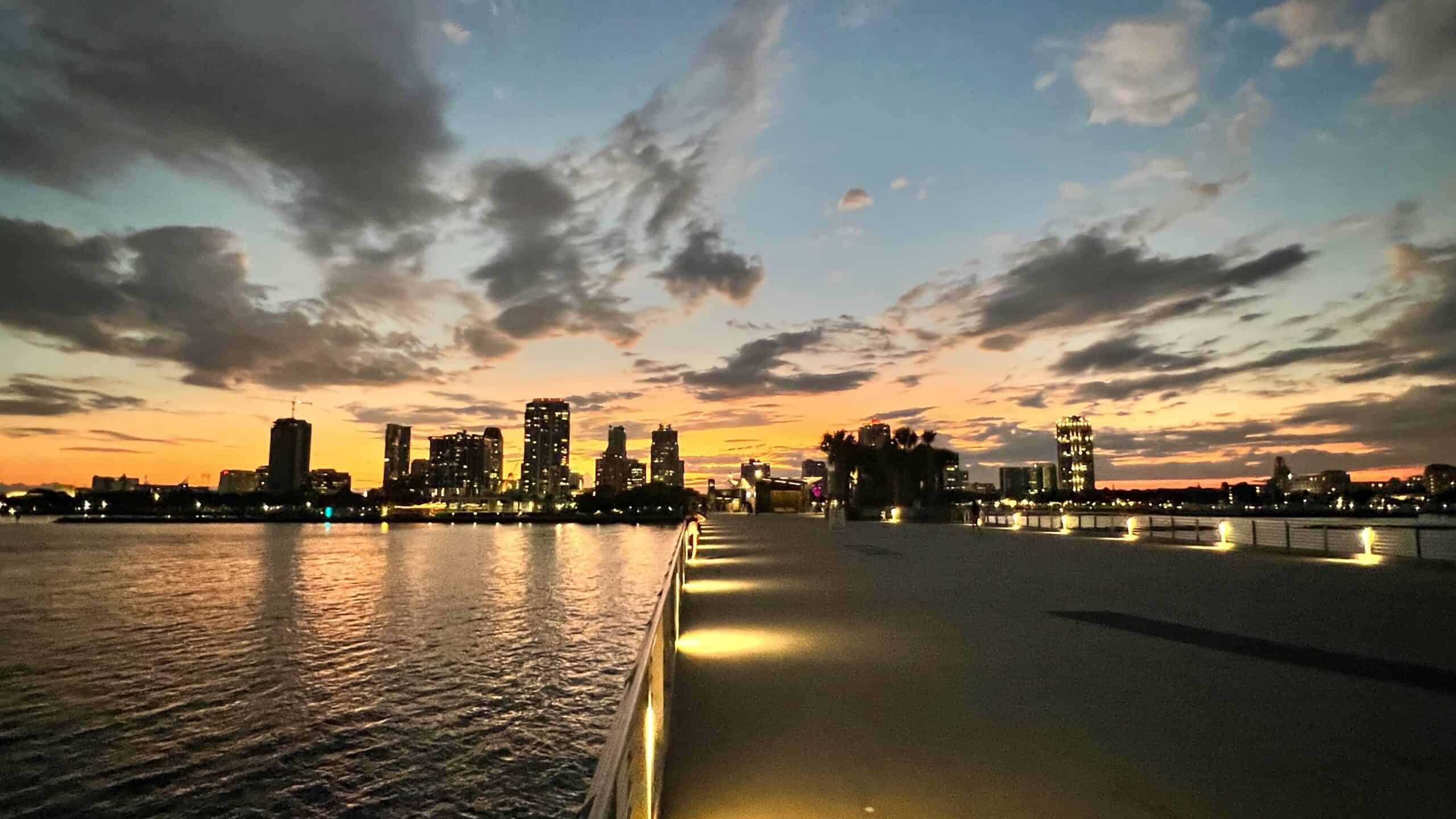 A sunset view of downtown St. Petersburg from the Pier