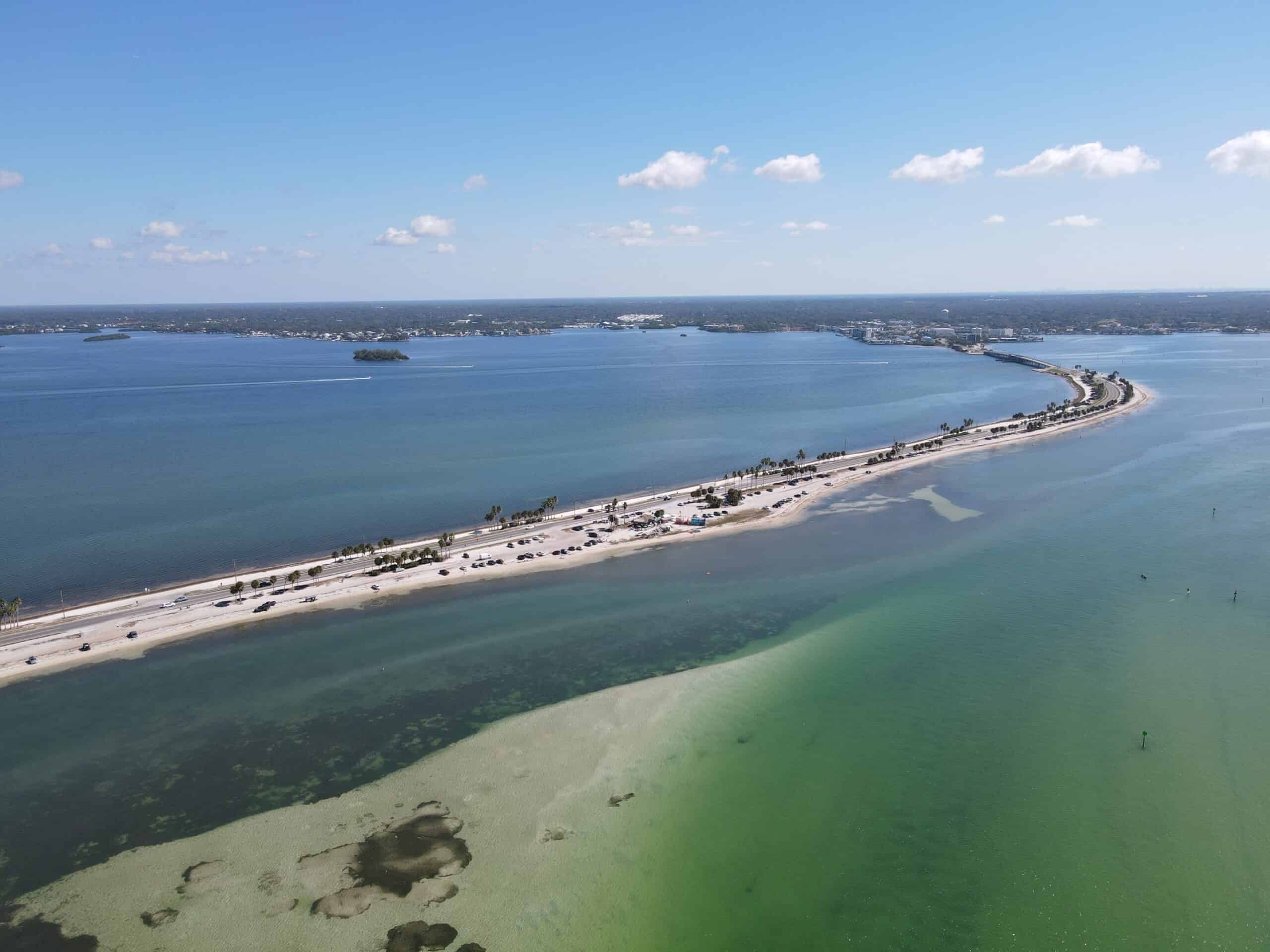 An ariel shot of the Dunedin Causeway.