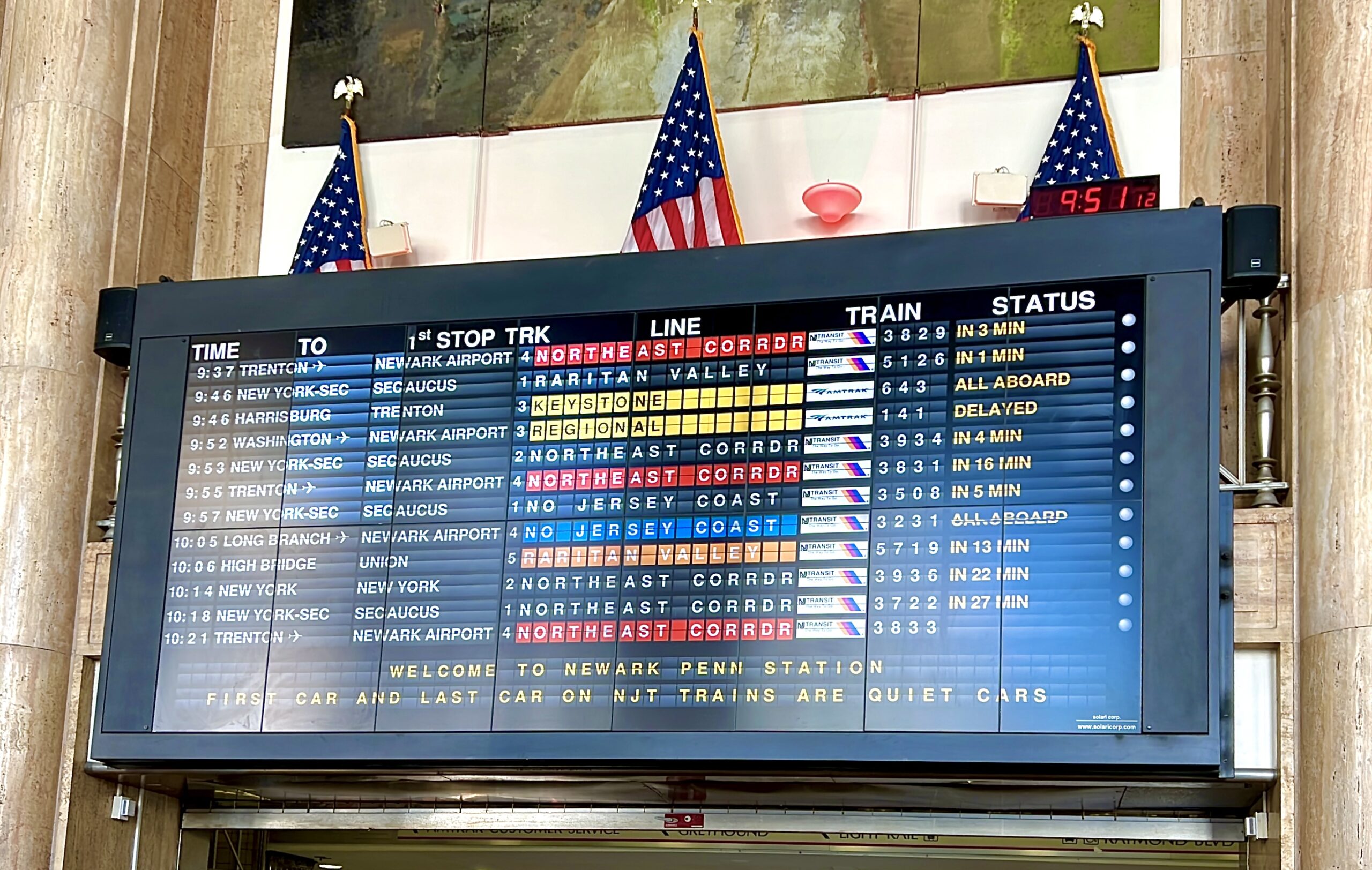 Train marquee in Newark Penn Station