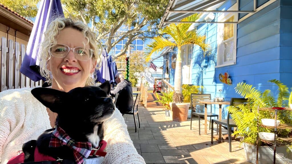 Fleurty Girl and Spinnaker enjoying an outdoor breakfast. 