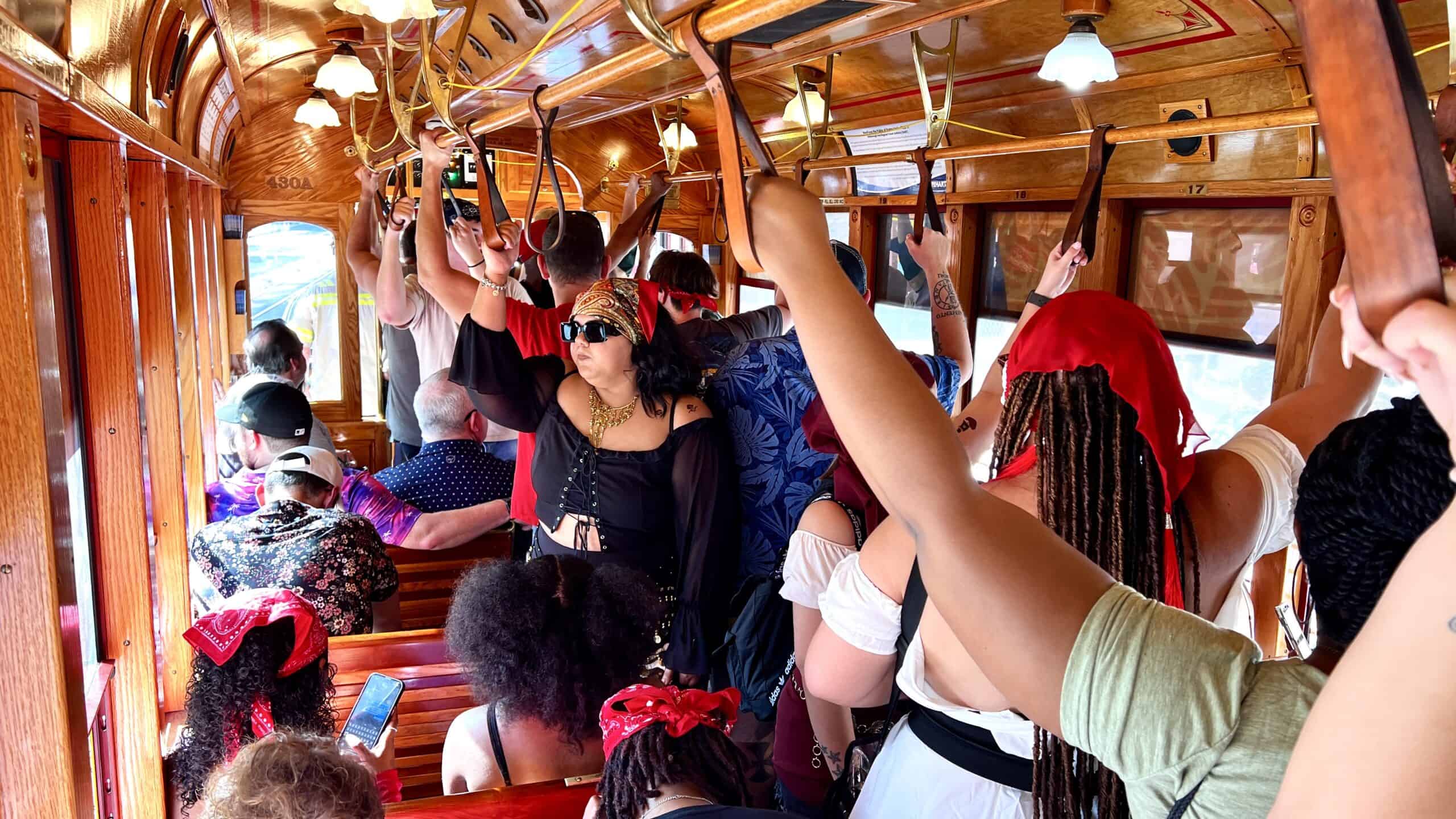 Riding the TECO Streetcar during Gasparilla.