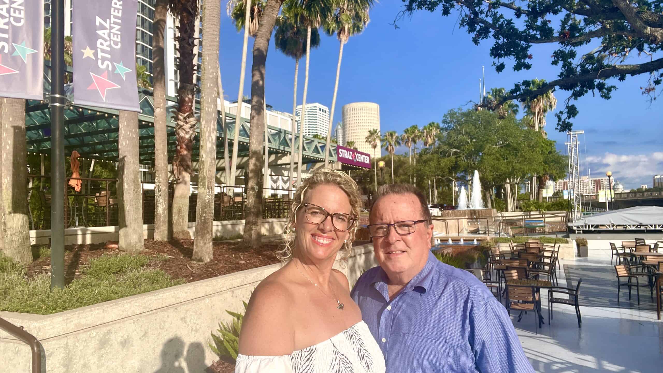 The Lafleurs outside the Straz Center for the Performing Arts in Tampa